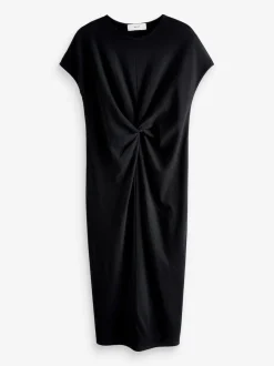 Noir - Robe d’été t-shirt à manches courtes torsadée