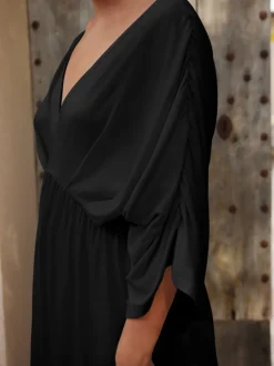 Noir - Robe longue caftan en jersey