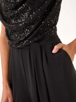 Noir - Roman Sequin Bodice Col bénitier Combinaison