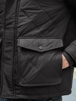 Noir - Résistant à la douche Diamond Quilt Corduroy Col Veste