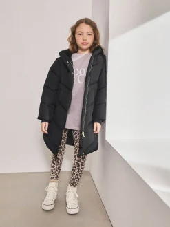 Noir - Résistant à la douche Faux Fur Lined À capuche Doudounes (3-16yrs)