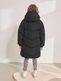 Noir - Résistant à la douche Faux Fur Lined À capuche Doudounes (3-16yrs)