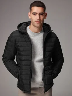 Noir - Résistant à la douche Lightweight Hooded Puffer Coat Veste