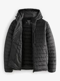 Noir - Résistant à la douche Lightweight Hooded Puffer Coat Veste