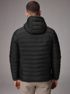 Noir - Résistant à la douche Lightweight Hooded Puffer Coat Veste