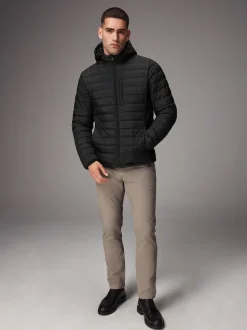 Noir - Résistant à la douche Lightweight Hooded Puffer Coat Veste