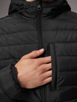 Noir - Résistant à la douche Lightweight Hooded Puffer Coat Veste