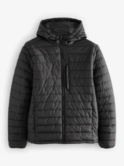 Noir - Résistant à la douche Lightweight Hooded Puffer Coat Veste