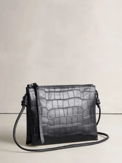 Noir - Sac à bandoulière en Cuir aspect croco