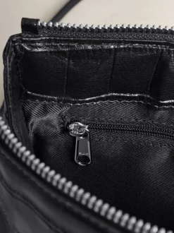 Noir - Sac à bandoulière en Cuir aspect croco