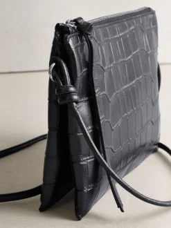 Noir - Sac à bandoulière en Cuir aspect croco