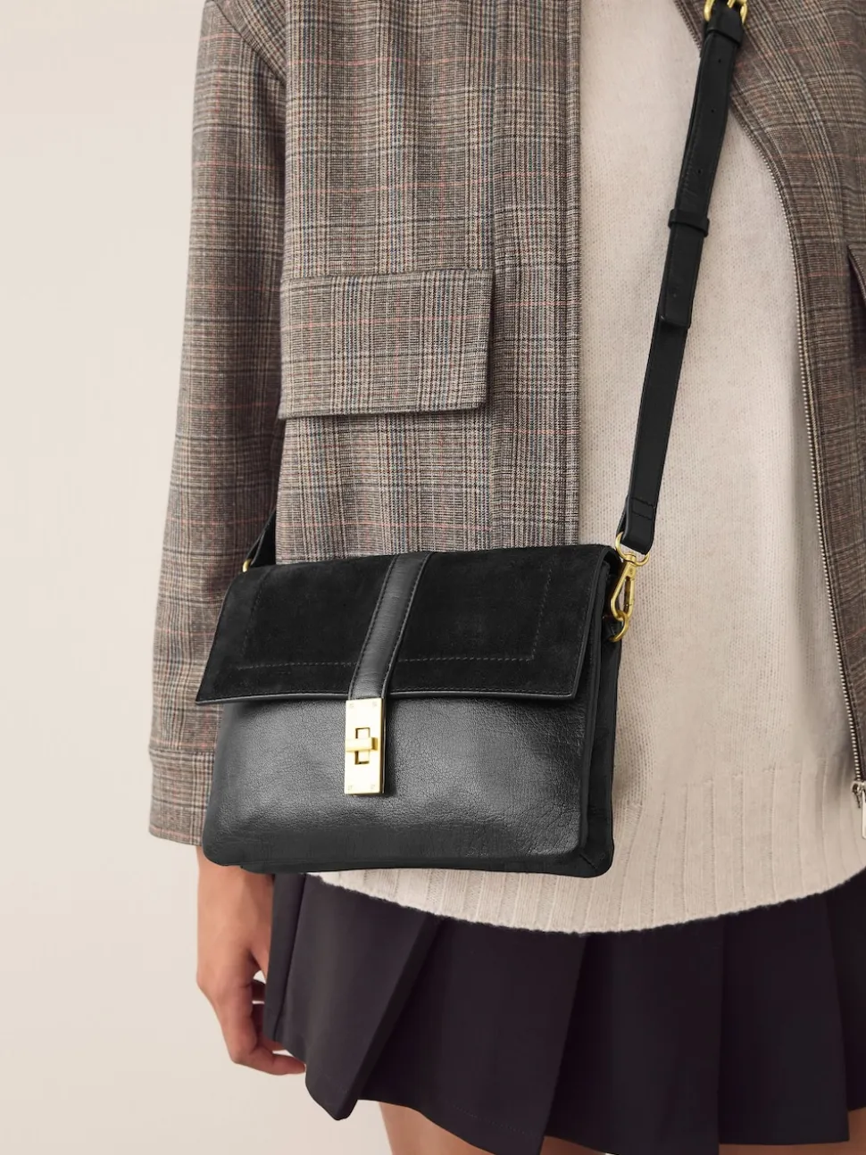 Noir - Sac à bandoulière en cuir effet croco