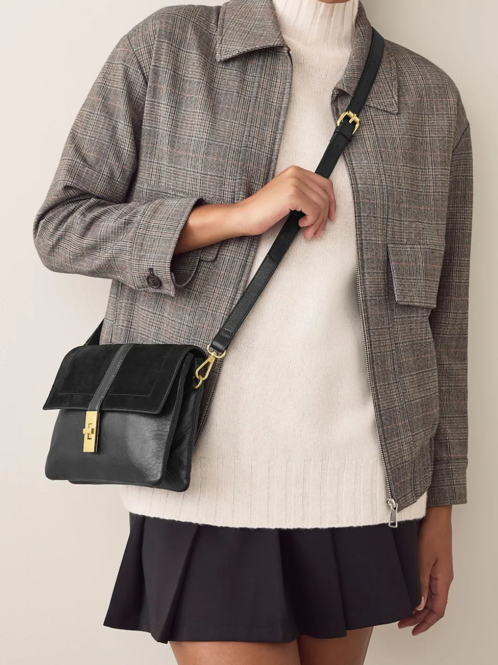 Noir - Sac à bandoulière en cuir effet croco