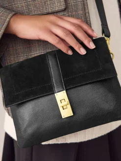 Noir - Sac à bandoulière en cuir effet croco