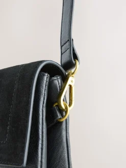 Noir - Sac à bandoulière en cuir effet croco