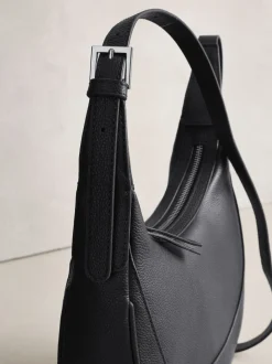 Noir - Sac à bandoulière en cuir avec scoop