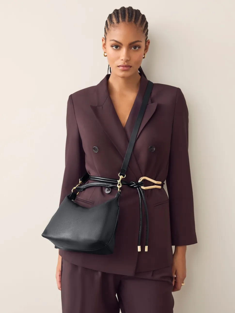 Noir - Sac à main fendu en cuir