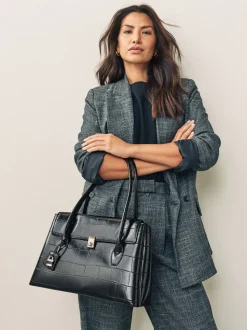 Noir - Sac bandoulière effet croco