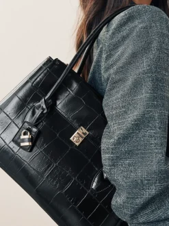 Noir - Sac bandoulière effet croco