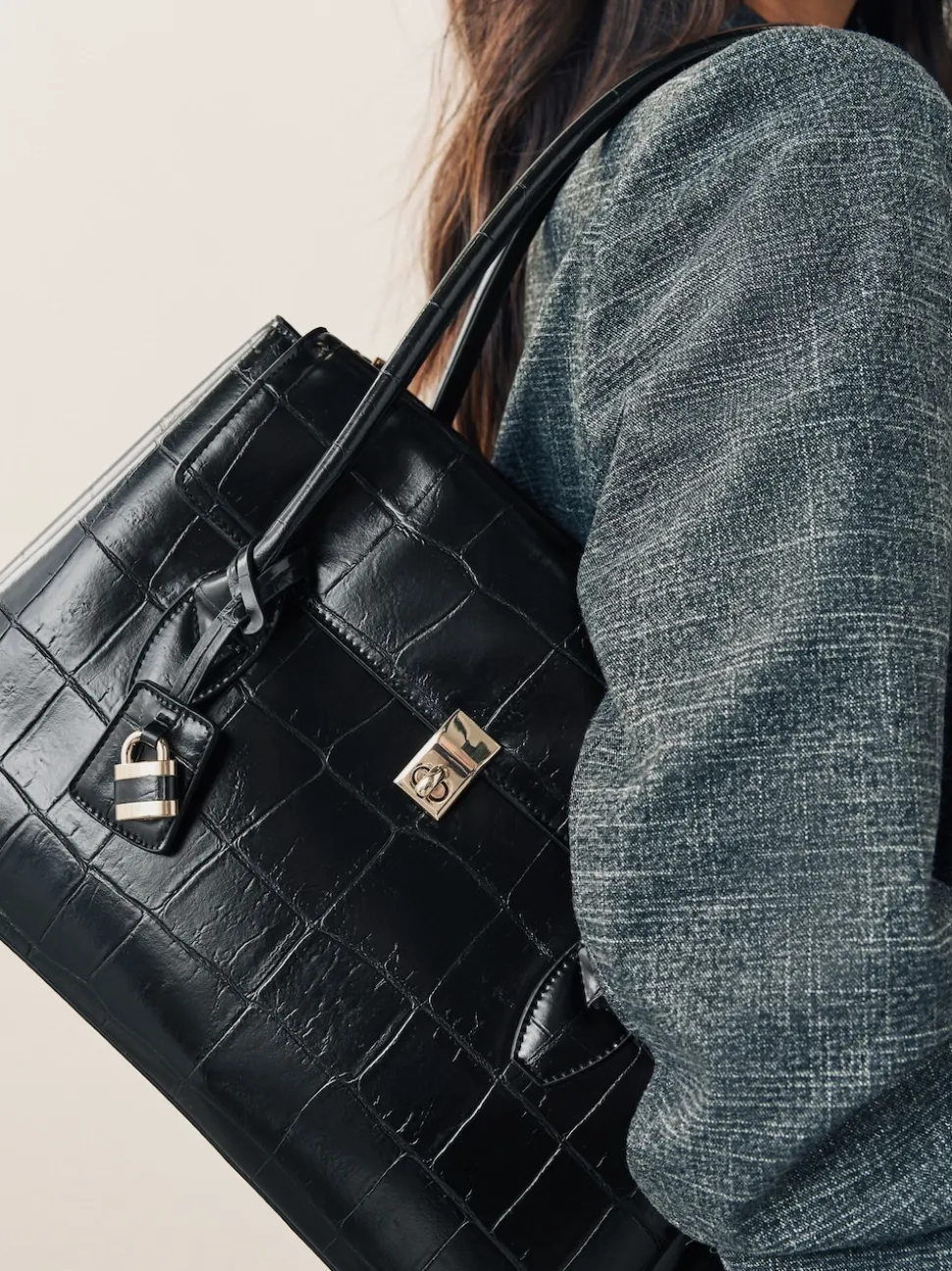 Noir - Sac bandoulière effet croco