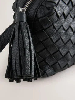 Noir - Sacoche pour appareil photo en cuir tressé