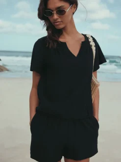 Noir - Shorts en jersey froncé