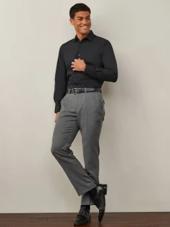 Noir - Skinny Fit (Skinny Fit) - Chemises intelligentes faciles d’entretien à poignets simples