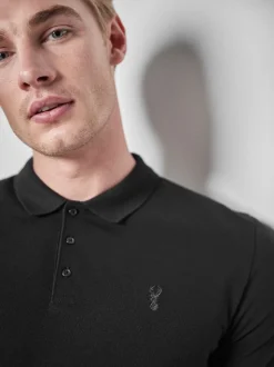 Noir - Slim Fit (Slim Fit) - Polo Manches courtes Pique