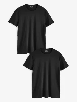 Noir - Slim Fit (Slim Fit) - T-shirts de superposition en coton 100 %, lot de 2