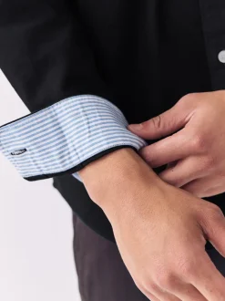 Noir - Slim Fit (Slim Fit) - Chemise Oxford à manches longues