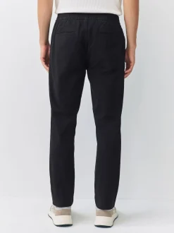Noir - Slim Fit (Slim Fit) - Pantalons Chinos extensibles plissés avec taille élastique