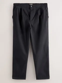 Noir - Slim Fit (Slim Fit) - Pantalons Chinos extensibles plissés avec taille élastique