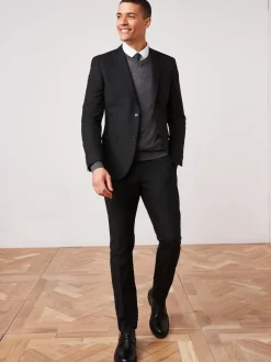 Noir - Slim Fit (Slim Fit) - Veste de costume à deux boutons