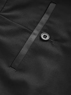Noir - Slim Fit (Slim Fit) - Pantalons de smoking texturés Motionflex avec bande latérale