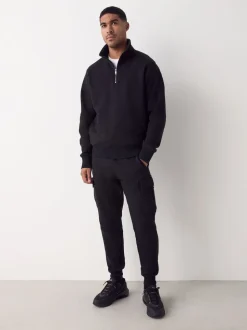 Noir - Slim Fit (Slim Fit) - Joggings Cargos Coupe ajustée lourds brossés