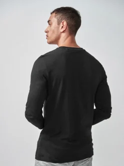Noir - Slim Fit (Slim Fit) - T-shirt à manches longues de cou d'équipage