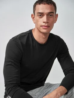 Noir - Slim Fit (Slim Fit) - T-shirt à manches longues de cou d'équipage