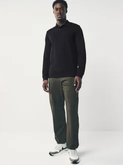 Noir - Slim Fit (Slim Fit) - Polo à manches longues en piqué