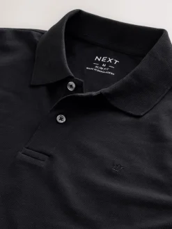 Noir - Slim Fit (Slim Fit) - Polo à manches longues en piqué