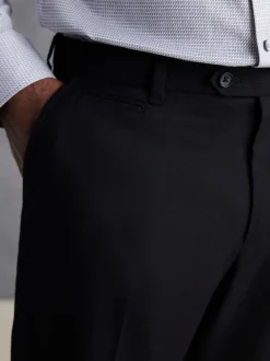 Noir - Slim Fit (Slim Fit) - Pantalons Signature en 100 % laine avec ceinture Motion Flex