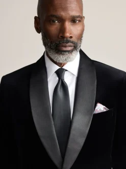 Noir - Slim Fit (Slim Fit) - Blazer Signature Pontoglio en velours italien avec revers châle