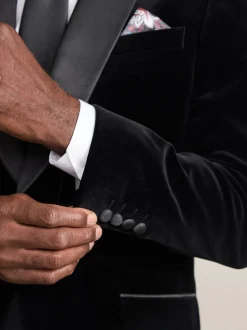 Noir - Slim Fit (Slim Fit) - Blazer Signature Pontoglio en velours italien avec revers châle