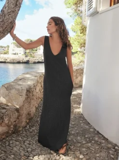 Noir - Slip dress texturée en jersey