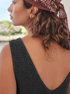 Noir - Slip dress texturée en jersey