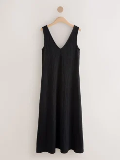 Noir - Slip dress texturée en jersey