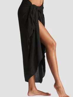 Noir - South Beach Dissimuler le sarong froissé à franges en viscose