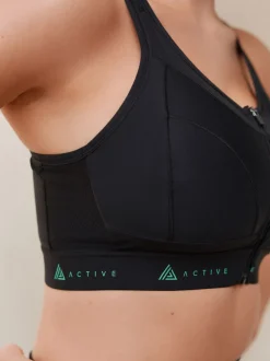 Noir - Soutien-gorge DD+ Active Sports zippé sur le devant Dry Tech à impact élevé