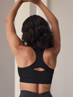 Noir - Soutiens-gorge de sport sans coutures zippé sur le devant à impact modéré