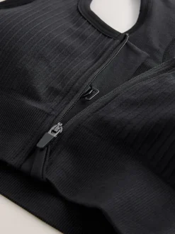 Noir - Soutiens-gorge de sport sans coutures zippé sur le devant à impact modéré