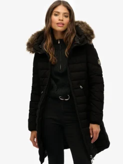 Noir - Superdry Fuji Manteau mi-long à fausse capuche